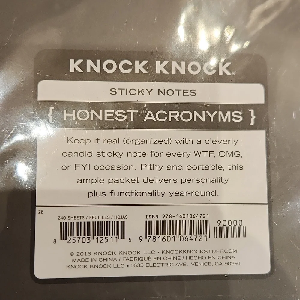 NWT Honest Acronyms Sticky Notes 6 Designs, 40 Sheets each